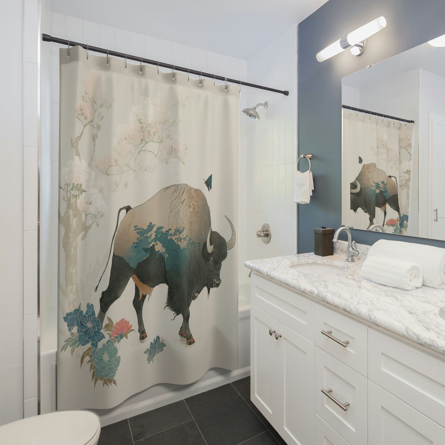 Crane Shower Curtain, Japanese Bathroom, Buffalo, Vintage Japan, Japanese Art, Asian Bathroom, Ukiyo-e Inspired Home Decor